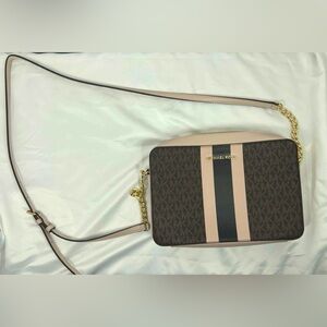 NWT MICHAEL Michael Kors Jet Set Travel Large Crossbody Bag in Brown/Soft Pink